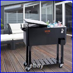 80Qt Patio Cooler Cart Outdoor Rolling Ice Chest Bin Beer Cooler with Shelf