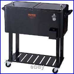 80Qt Patio Cooler Cart Outdoor Rolling Ice Chest Bin Beer Cooler with Shelf