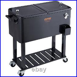 80Qt Patio Cooler Cart Outdoor Rolling Ice Chest Bin Beer Cooler with Shelf