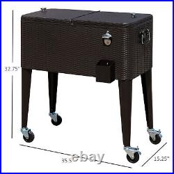 80Qt Rolling Cart on Wheels Outdoor Bar Drink Cooler Ice Beverage for Patio Pool