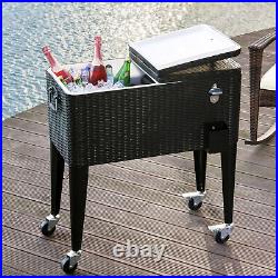 80Qt Rolling Cart on Wheels Outdoor Bar Drink Cooler Ice Beverage for Patio Pool