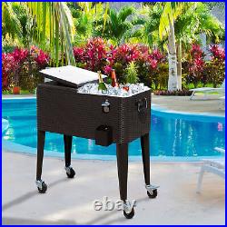 80Qt Rolling Cart on Wheels Outdoor Bar Drink Cooler Ice Beverage for Patio Pool