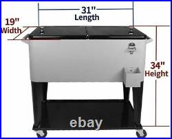 80Qt Rolling Cooler Cart Ice Chest for Outdoor Patio Deck Party Trolley on Wheel