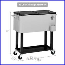 80Qt Rolling Cooler Cart Ice Chest for Outdoor Patio Deck Party Trolley on Wheel