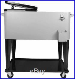 80Qt Rolling Cooler Cart Ice Chest for Outdoor Patio Deck Party USA Summer