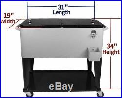 80Qt Rolling Cooler Cart Ice Chest for Outdoor Patio Deck Party USA Summer