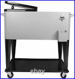 80Qt Rolling Cooler Cart Ice Outdoor Patio Deck Party Trolley on Wheel US STOCK