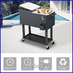 80Qt Rolling Cooler Ice Chest Cart for BBQ Patio Party Dark Grey Trolley, Summer