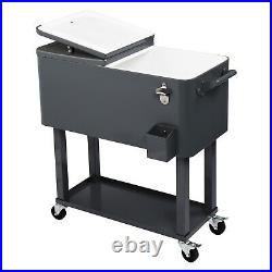 80Qt Rolling Cooler Ice Chest Cart for BBQ Patio Party Dark Grey Trolley, Summer