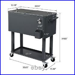 80Qt Rolling Cooler Ice Chest Cart for BBQ Patio Party Dark Grey Trolley, Summer