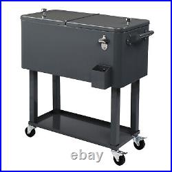 80Qt Rolling Cooler Ice Chest Cart for BBQ Patio Party Dark Grey Trolley, Summer