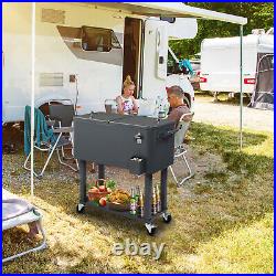 80Qt Rolling Cooler Ice Chest Cart for BBQ Patio Party Dark Grey Trolley, Summer