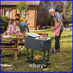 80Qt Rolling Cooler Ice Chest Cart for BBQ Patio Party Dark Grey Trolley, Summer