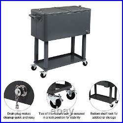 80Qt Rolling Cooler Ice Chest Cart for BBQ Patio Party Dark Grey Trolley, Summer