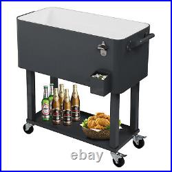 80Qt Rolling Cooler Ice Chest Cart for BBQ Patio Party Dark Grey Trolley, Summer