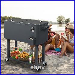 80Qt Rolling Cooler Ice Chest Cart for BBQ Patio Party Dark Grey Trolley, Summer