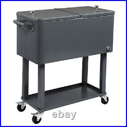 80Qt Rolling Cooler Ice Chest Cart for BBQ Patio Party Dark Grey Trolley, Summer