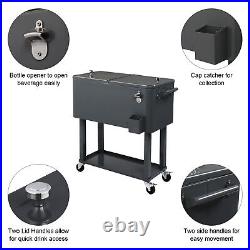 80Qt Rolling Cooler Ice Chest Cart for BBQ Patio Party Dark Grey Trolley, Summer