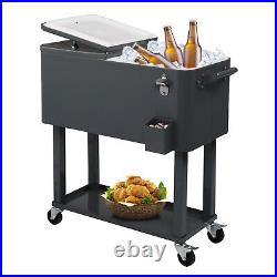 80Qt Rolling Cooler Ice Chest Cart for BBQ Patio Party Dark Grey Trolley, Summer