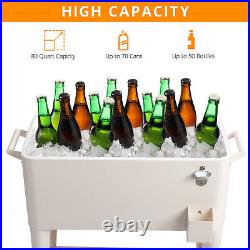80Qt Rolling Cooler Ice Chest Cart for Outdoor Patio Party Dark milk white color
