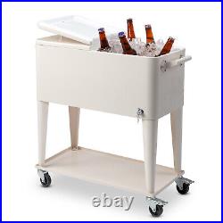 80Qt Rolling Cooler Ice Chest Cart for Outdoor Patio Party Dark milk white color