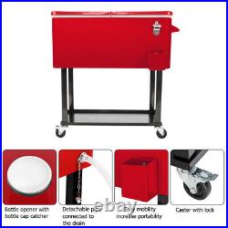 80Qt Rolling Cooler Ice Chest Cart for Outdoor Patio Tub Trolley withBottle Opener