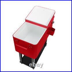 80Qt Rolling Cooler Ice Chest Cart for Outdoor Patio Tub Trolley withBottle Opener