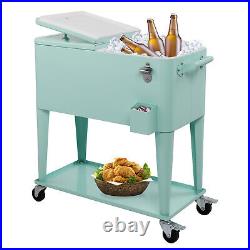 80Quart Rolling Cooler Ice Chest Cart for Outdoor Patio Party Dark Mint Green