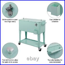 80Quart Rolling Cooler Ice Chest Cart for Outdoor Patio Party Dark Mint Green