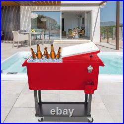 80Quart Rolling Cooler Ice Chest Cart for Outdoor Patio Party Dark red Trolley