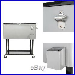 80 QT Outdoor Party Stainless Steel Standing Rolling Spray Cooler with Shelf