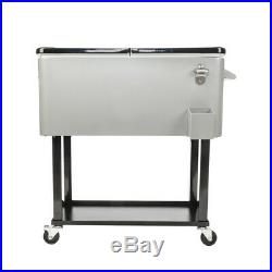 80 QT Outdoor Party Stainless Steel Standing Rolling Spray Cooler with Shelf