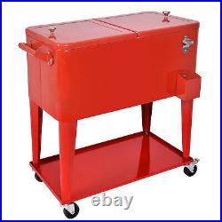 80 QT Patio Portable Rolling Cooler Cart Ice Beer Chest Party Bar Cold Drink Red