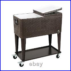 80 QT Patio Portable Rolling Cooler Cart Ice Chest Party Bar Cold Drink with Shelf