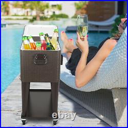 80 QT Patio Portable Rolling Cooler Cart Ice Chest Party Bar Cold Drink with Shelf