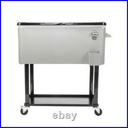 80 QT Patio Rolling Party Cooler On Wheels, Beverage Cart, Rolling Ice Chest