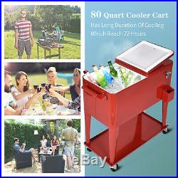 80 QT Quart Cooler Beer Cart Outdoor Entertaining Rolling Party Steel Bar Bistro