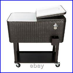 80 QT Rattan Cooler Frozen Trolley with Shelf with Warm and Cooling Functions