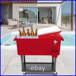 80 QT Rolling Cooler Ice Chest Bar Cooler Trolley with Shelf, Stand, Bottle Opener
