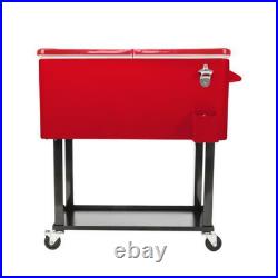 80 QT Rolling Cooler Ice Chest Bar Cooler Trolley with Shelf, Stand, Bottle Opener