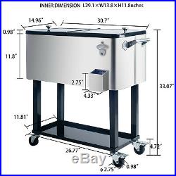 80 QT Rolling Ice Chest Portable Patio Party Drink Bar Cooler Cart with Wheels