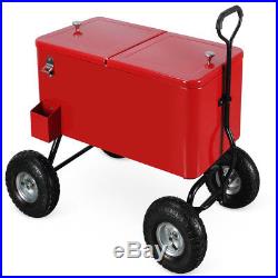 80 Qt Beach Patio Ice Chest Wagon with Built-In Bottle Opener and Catch Tray, Red