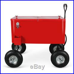 80 Qt Beach Patio Ice Chest Wagon with Built-In Bottle Opener and Catch Tray, Red