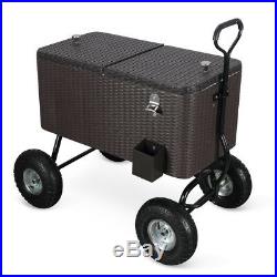 80 Qt Ice Chest Cooler Sports Party Backyard Wagon with 10' Terrain Wheels, Rattan
