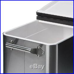 80 Qt Ice Chest Stainless Steel Cooler Rolling Shelf Bottle Opener Drain Patio