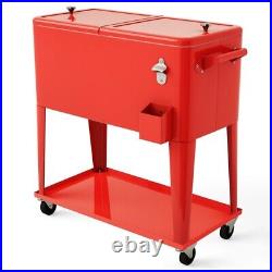 80 Qt Outdoor Patio Portable Rolling Party Beverage Cooler Steel Cart Ice Chest