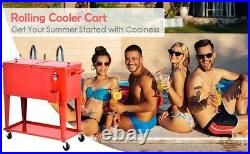 80 Qt Outdoor Patio Portable Rolling Party Beverage Cooler Steel Cart Ice Chest