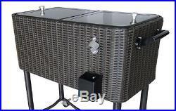 80 Qt. Outdoor Patio Rolling Wicker Ice Cart Chest Party Wheeled Steel Cooler
