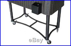80 Qt. Outdoor Patio Rolling Wicker Ice Cart Chest Party Wheeled Steel Cooler
