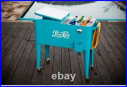 80 Qt Outdoor Rolling Patio Cooler Tailgate Party 36-Hr Ice Box Cart Chest -Blue